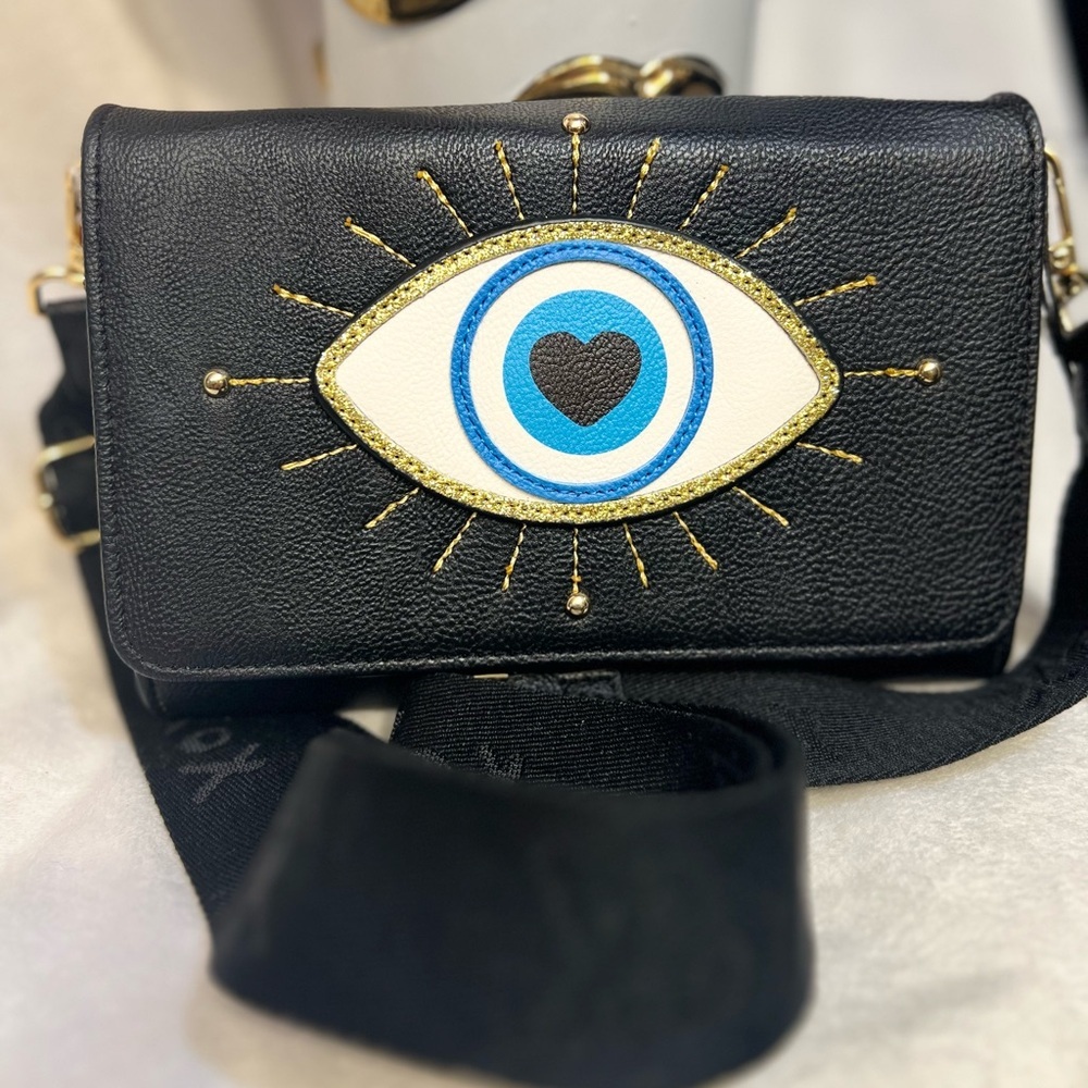 Betsey Johnson Black Crossbody Bag with Blue & White Eye Motif - Picture 10 of 13